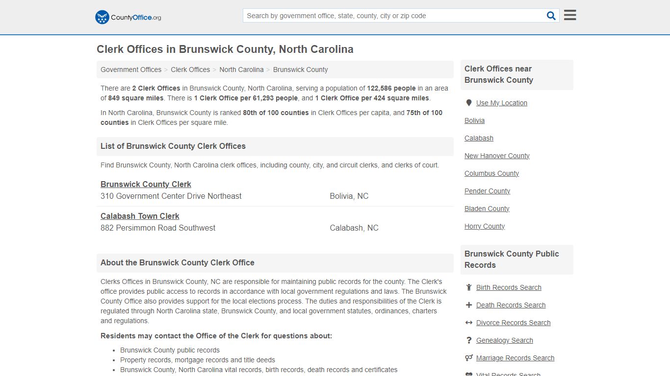 Clerk Offices - Brunswick County, NC (County & Court Records)